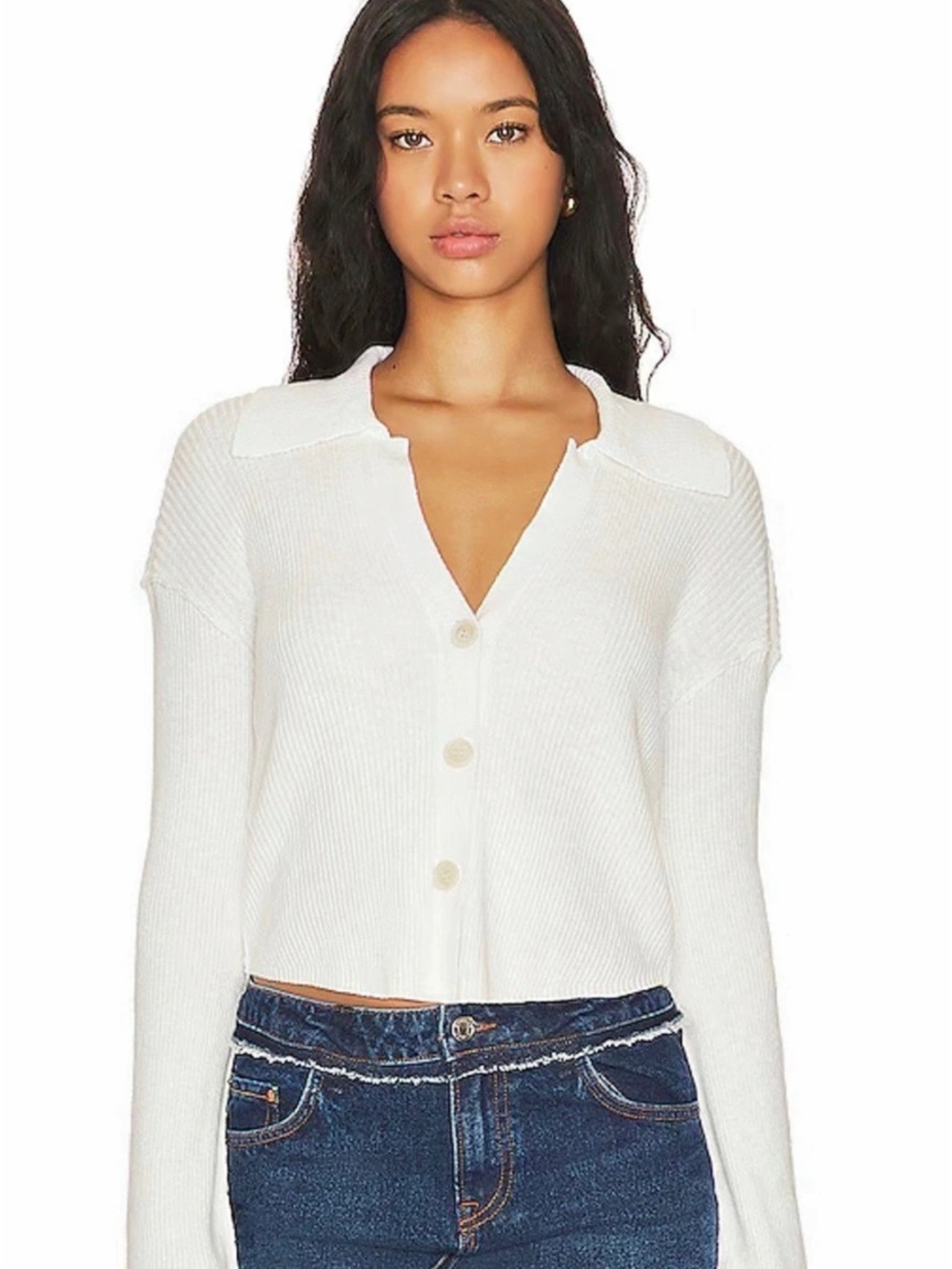 NEW Free People Ella Sweater Shirt Ribbed White Small